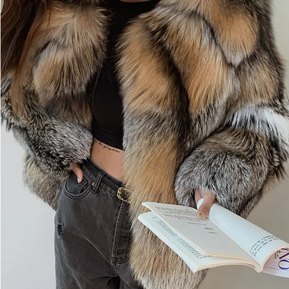 Women Fur Coat Natural Finland Golden Edged Fox Fur Winter Jacket Whole Skin Fur Warm Thick Luxury Fur Clothing Outerwear