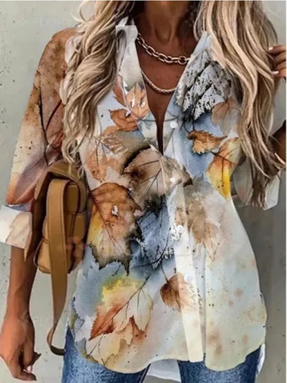 Summer Turn-Down Collar Women Blouse Long Sleeve Shirts Spring Vintage Floral Print Button Casual Blouse Blusas