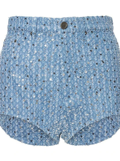 TWOTWINSTYLE Slimming Two Piece Set for Women Lapel Long Sleeve Spliced Sequins Jackets High Waist Patchwork Pockets Pant Female