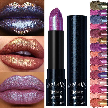 15 Colors Metallic Purple Chameleon Lipstick Waterproof Long Lasting Pearlescent Glitter Diamond Lipstick Halloween...