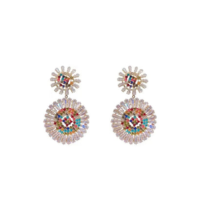 Chrysanthemum Flower Zircon Earrings Square Sugar Copper Plated Design Luxury Embossed Artificial Shell Beads Flower Earrings