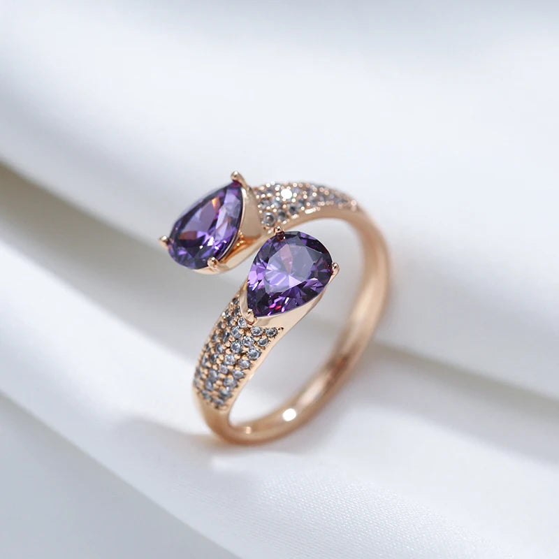 Kinel Hot Luxury Purple Natural Zircon Ring For Women 585 Rose Gold Color Open Ring Vintage Wedding Daily Fine Jewelry |...