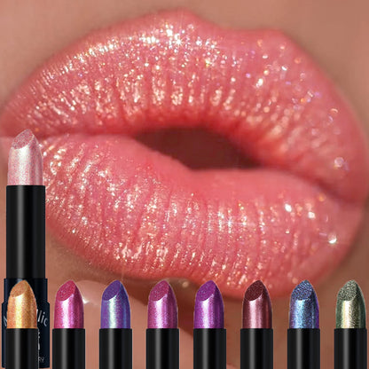 Metallic Pearlescent Pink Glitter Velvet Lipstick Waterproof Long Lasting Matte Shimmer Diamond Lipstick Women Makeup Cosmetics