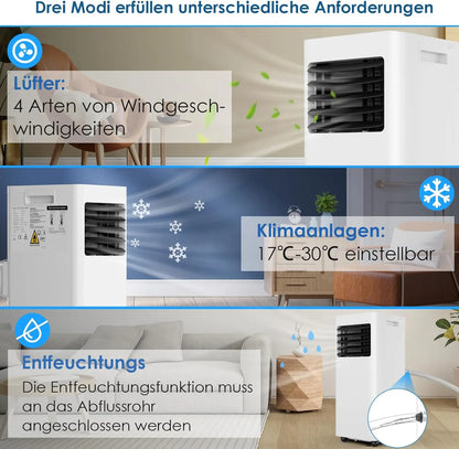 Portable Air Conditioner,Dehumidifying,Ventilating,Dust Filter,9000 BTU/h 2.6 KW,with Exhaust Hose,Remote Control,Wheels...