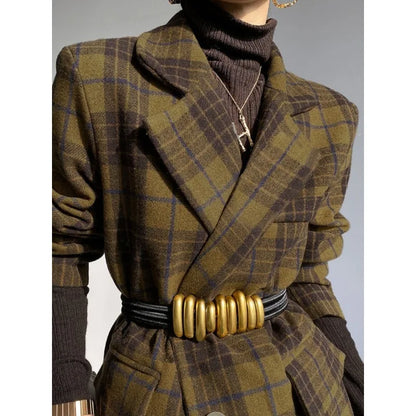 Tinaa Woolen Blend Plus Size Jackets Womens 2025 Winter Warm Plaid Lapel Notch Collar Long Sleeve Office Lady Outerwear 184064 - Kimlud