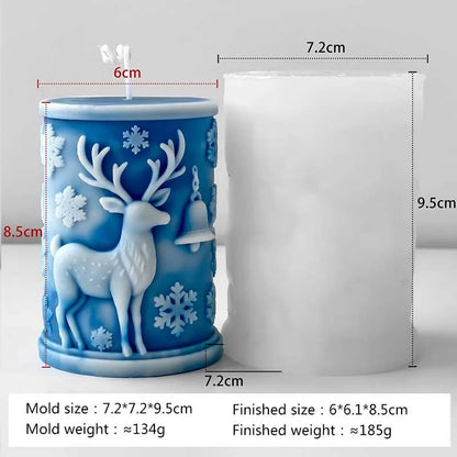 3D Relief Cylinder Christmas Snowflake Elk Silicone Candle Mold Christmas Tree Santa Aroma Plaster Mold Candle Making Supplies