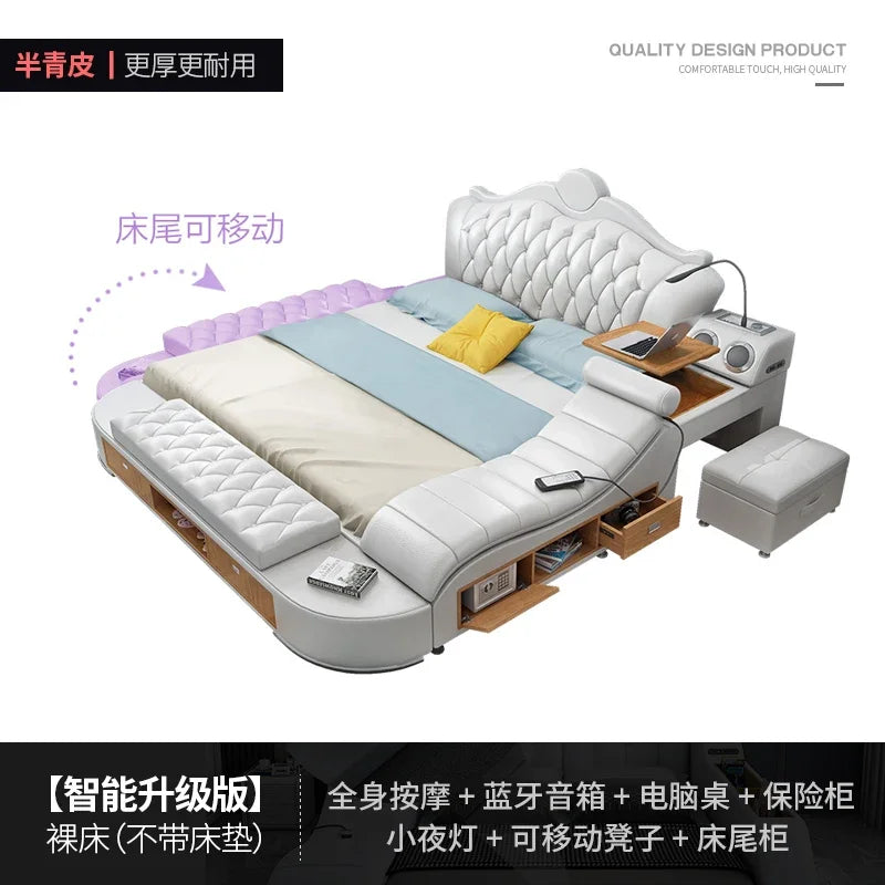 Headboard Storage Double Bed Queen Drawers King Size Smart Bed Luxury Princess Modern Letto Matrimoniale Bedroom...