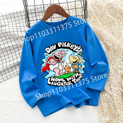 Dog Man Children's T-shirt Short Sleeve Cotton Outdoor Wear Fashion Blue Hip Hop Toddler Cute Cartoon Anime Boys Clothes Toddler