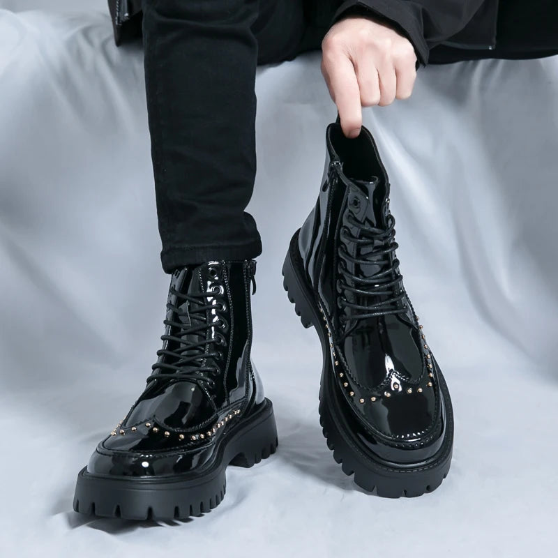 Autumn Men Platform Boots Casual Genuine Leather Shoes Personalized Design Motorcycle Boots Thick Sole Sneakers Party...