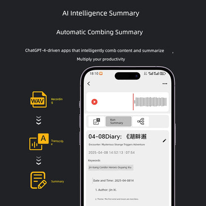 AI intelligent recording pen voice to text small portable recording Handy Gadget translation APP real-time Bluetooth meeting record