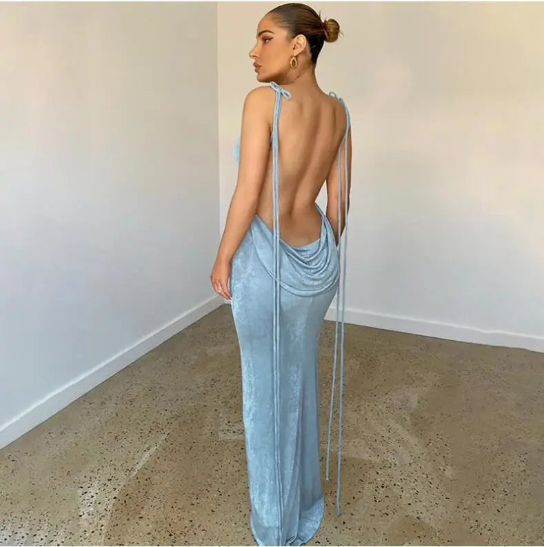Sexy Halter Backless Long Summer Dresses Women 2025 Fashion Sundresses Purple Bodycon Maxi Nigth Club Party Dress Baddie...
