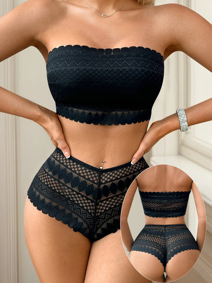 New product: Blue no steel ring strapless lace 2-piece party beach women's underwear set that can be worn outside J3440