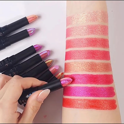 Metallic Pearlescent Pink Glitter Velvet Lipstick Waterproof Long Lasting Matte Shimmer Diamond Lipstick Women Makeup Cosmetics