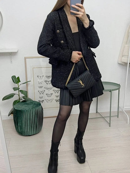 2021 autumn new style small fragrant black temperament wool small suit jacket women's self-cultivation suit blouse
