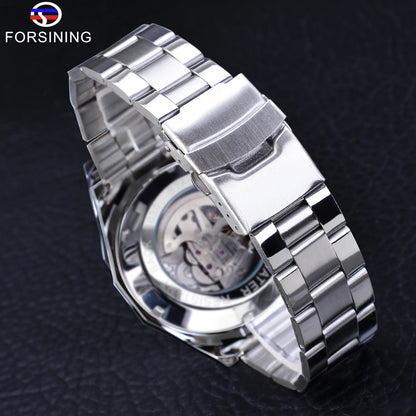 Forsining 2025 Stainless Steel Waterproof Mens Skeleton Watches Top Brand Luxury Transparent Mechanical Sport Male Wrist Watches