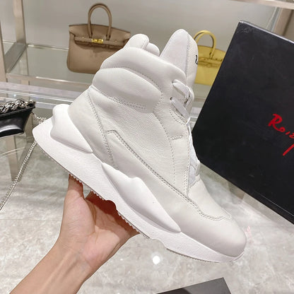 Handcrafted Leather Sneakers Boots Man Calf Leather Unisex Casual Shoes Soft Tennis Shoes Oversized Women's Ankle Boots Couples