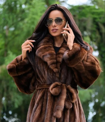 BFFUR Real Mink Full Pelt Mink Fur Coat Winter Women Fashion Warm Clothing Natural Fur Coats Lurxury Collar Fur Long Mink Jacket