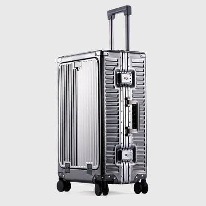 SUSHIMU 20-inch all-aluminum-magnesium alloy luggage with front opening, trolley suitcase, carry-on suitcase, metal travel