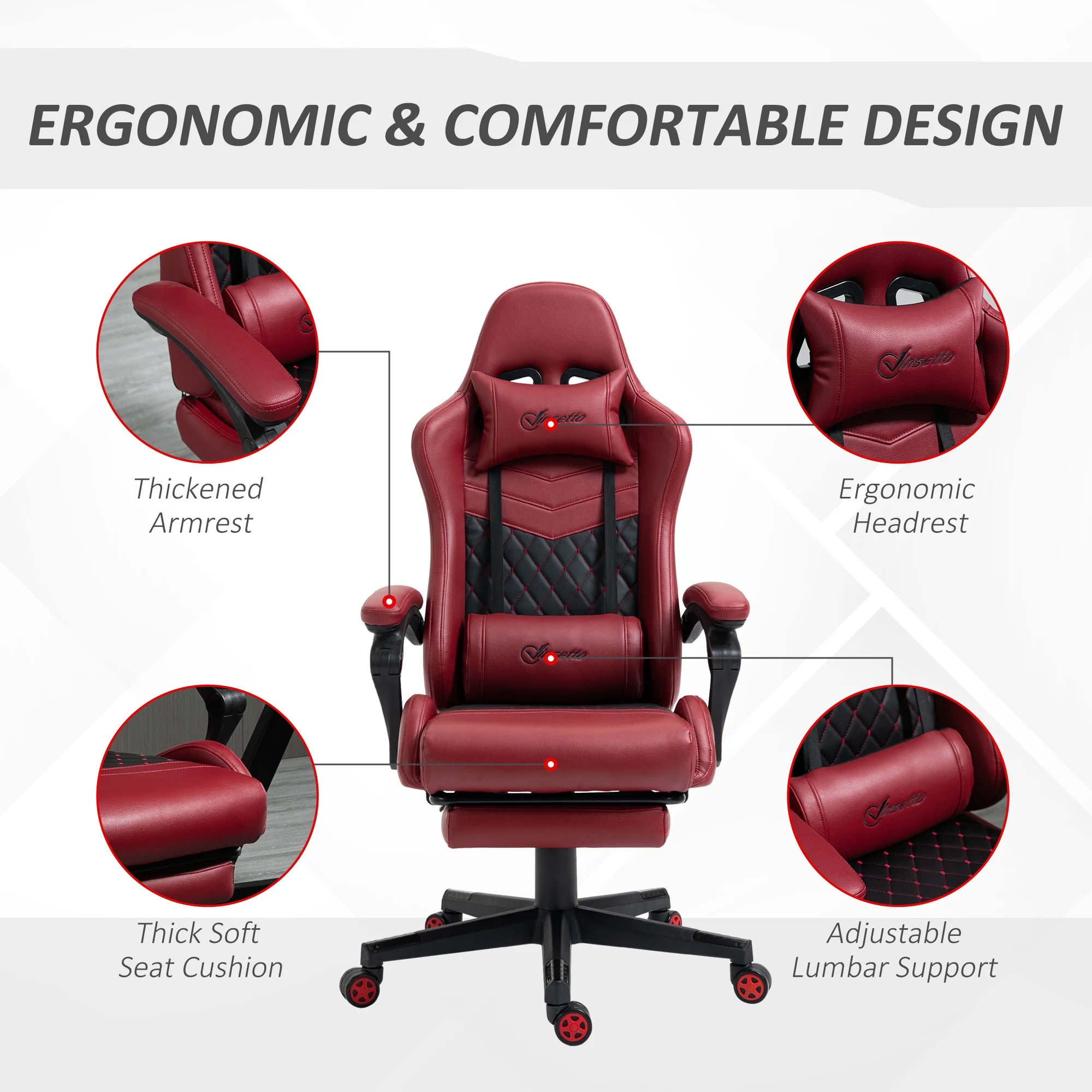 Adjustable High Back Gaming Chair Racing Office Recliner W/ Footrest, Pillow