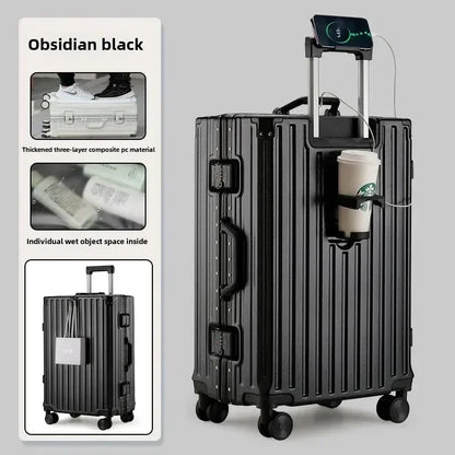New Multifunction Suitcase with USB Charging Aluminum Frame +PC Suitcase Trip Cabin Male and Female Carrier 28/30-inch