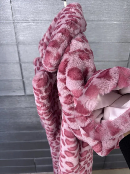2026 Fashion Zebra Leopard Print Fur Coat Women's Winter Faux Rabbit Hair Fur X-long Overcoat Loose Jacket Streetwear...