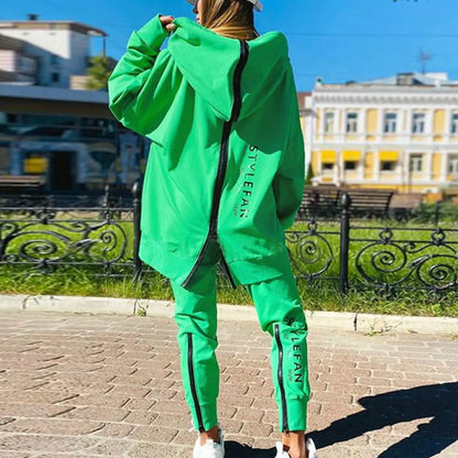 Winter Chic Oversized Tracksuit Back Zipper Long Hoodie + Pants Set Street Sportswear Pullover Hip-Hop Two-Piece Women Outfits - Kimlud