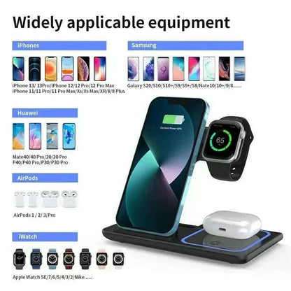 Desktop 3 In 1 Wireless Charger Stand Pad Foldable Phone Fast Charging Station Holder For iPhone 16 15 14 Pro Max iWatch Airpods