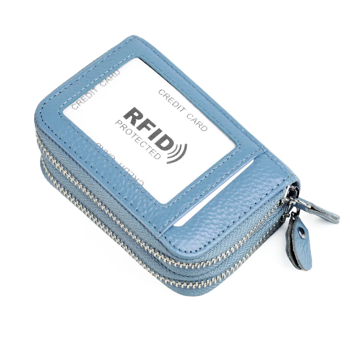 RFID Blocking Fashion Women Card Holder Genuine Leather Double Zipper Large Capacity Female Wallet Purse | Kimlud Mid...