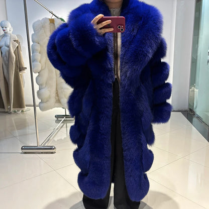 YOLOAgain 2025 Winter Warm Luxury Real Fox Fur Coat Women Pink Fox Fur Jacket Long