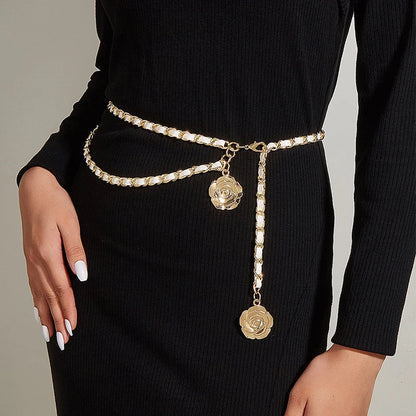 〔CC55〕Metal Waist Chain Belts Round Flower Pendant Chain Strap Rope Female Fine Waistband Dress Shirt Decora Waist...