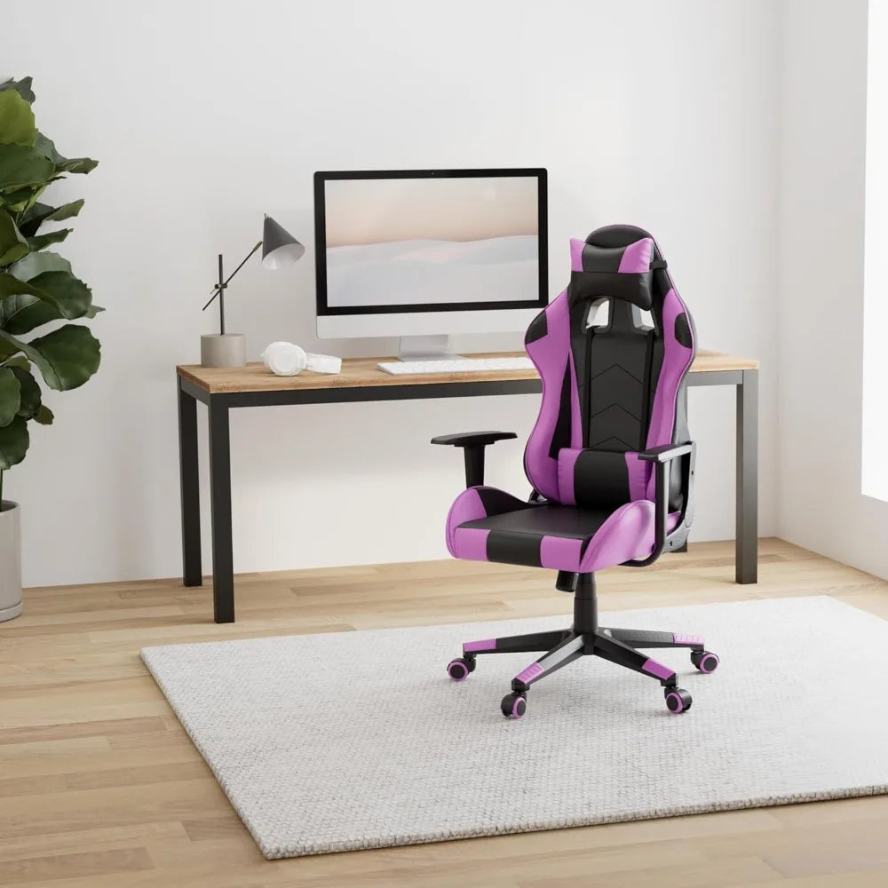 Modern-Depo Gaming Chair Recliner, Ergonomic Swivel Office Computer Desk Chair with Headrest Lumbar Support, Black Purple