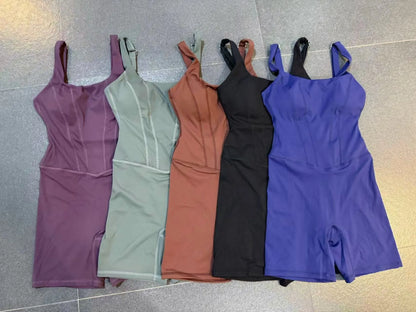 Women's Sports Suit Adjustable Shoulder Strap Jumpsuit One Piece Halter Sleeveless Bodysuit Short Jumpsuits Push Up Sportswear
