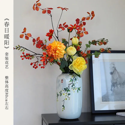Chinese ceramic vase ornament, living room entrance floral art, home hydroponics creative simple round housewarming gift flower