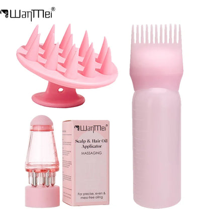 3pcs Silicone Shampoo Brush Scalp Massage Comb Hair Dye Tint Oil Applicator Bottle with Brush Barber Salon Hair Styling...