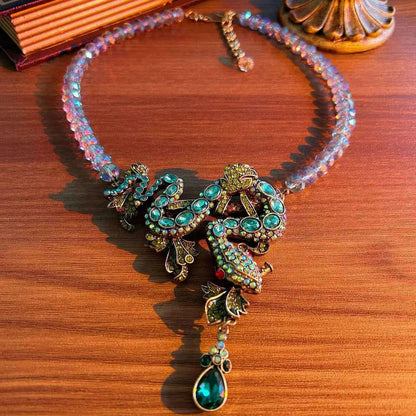 Retro snake Zodiac animal exaggerated glass rhinestone necklace