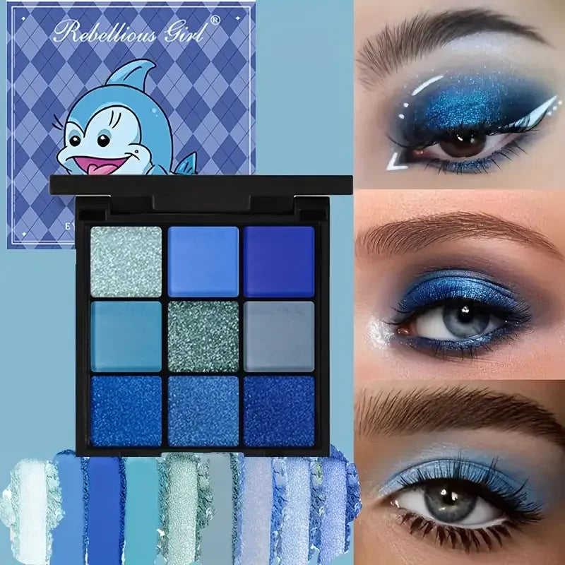 9 Color Eyeshadow Palette Blue Waterproof Sweatproof Blue Matte Pearl Glitter Finish Performance Stage Makeup Music Festival - Kimlud