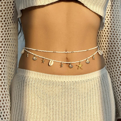 Bohemia Imitation pearl Waist Belly Chain Starfish Pendant For Women Fashion Summer Beach Waistband Bikini Beads Jewelry - Kimlud