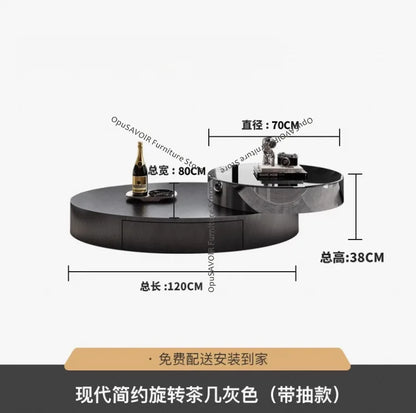 Italian Luxury Oval Coffee Tables Modern Minimalist Rotatable Center Coffee Table Set Stainless Steel Living Room...