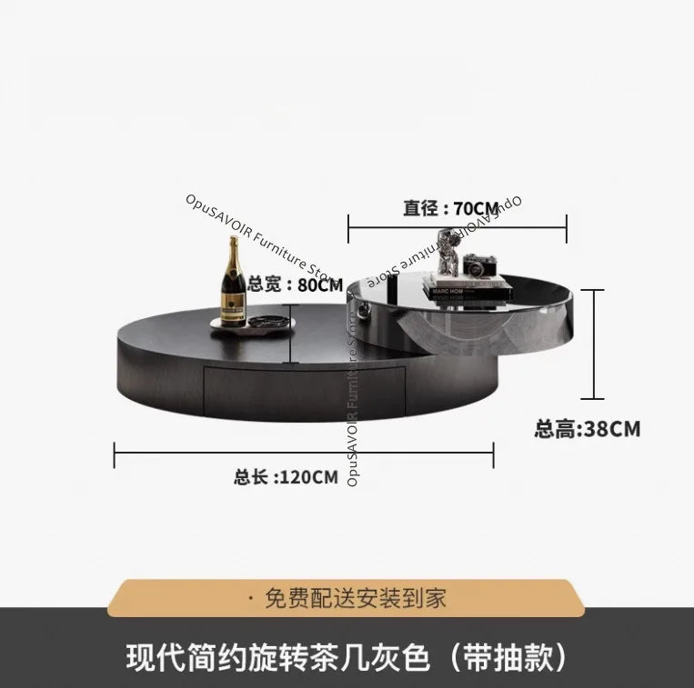 Italian Luxury Oval Coffee Tables Modern Minimalist Rotatable Center Coffee Table Set Stainless Steel Living Room...