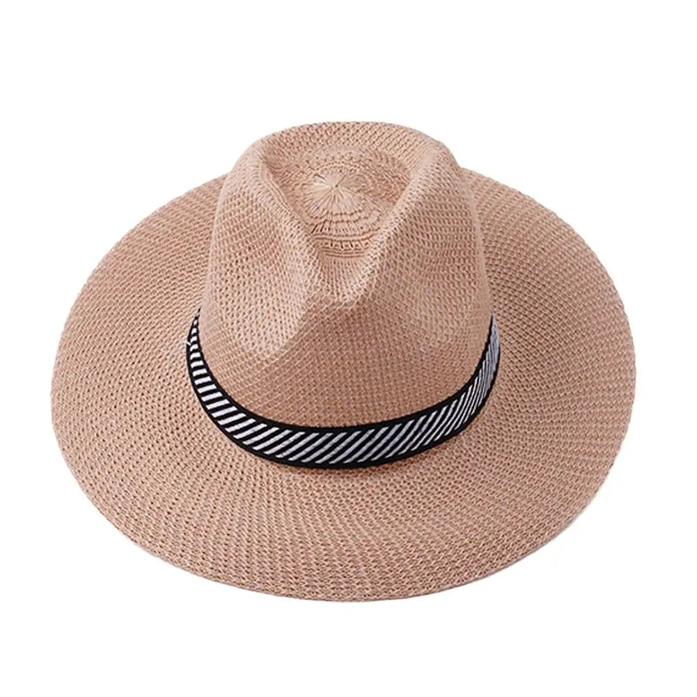 Fashion Unisex Panama Straw Hat Men Women Summer Casual Beach Flat Straw Hat Sunshade Wide Brim Jazz Fedora Cowboy Sun Hat