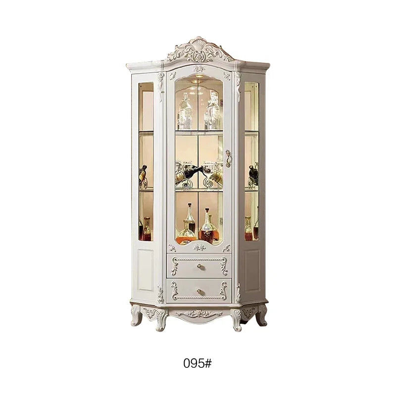 Style Luxury Wood Wine Rack Sideboard Cabinet Storage Home Furniture Royal Living Room Wooden Glass Display Wine Cabinet...