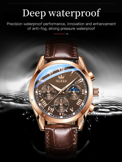 OLEVS 2871 Men Watch Original Brand Quartz Watch Multifunctional Chronograph Watch For Man Waterproof Luminous Moon...