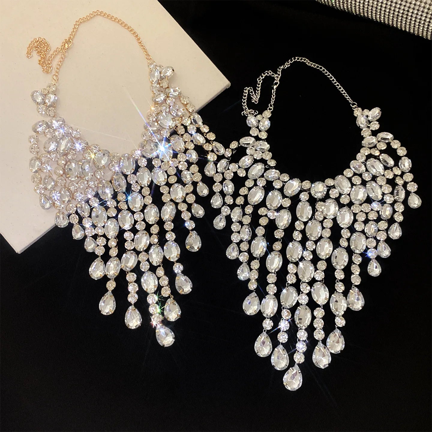 Luxury Tassel Water Drop Rhinestone Choker Necklace for Women Oversized Sparkly Elegant Evening Party Wedding Statement...