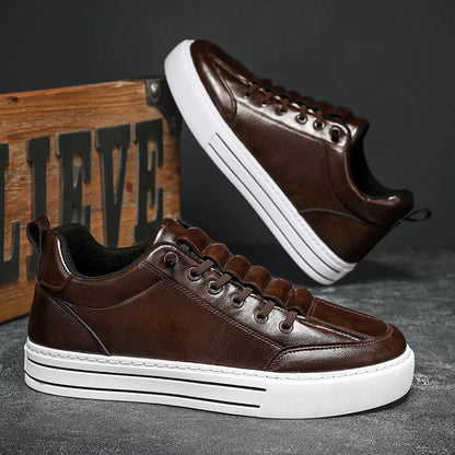 HKDQ Trend Leather Casual Shoes Men Fashion Leisure Slip-on Men's Shoes Original Design Elastic Comfortable Men Skateboard Shoes