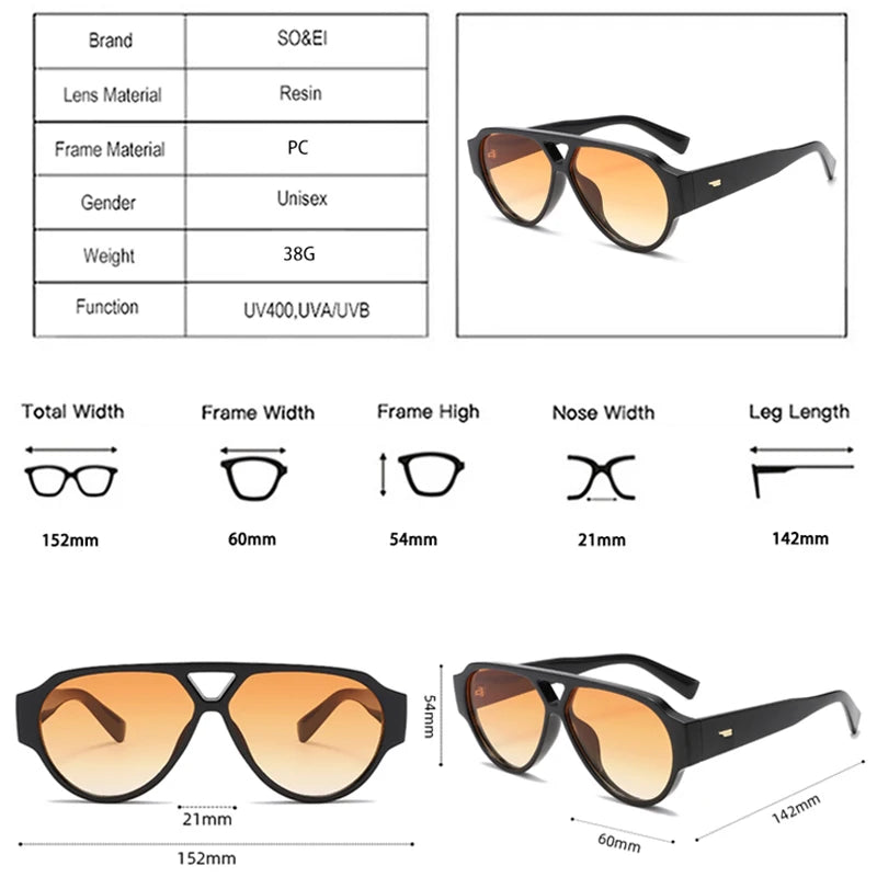 SO&EI Fashion Oversized Pilot Double Bridges Women Sunglasses Retro Rivets Men Red Green Shades UV400 Sun Glasses |...