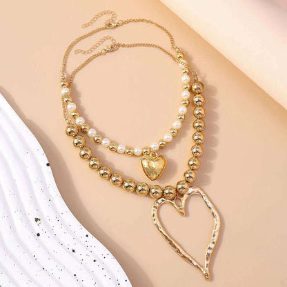 Exaggerated Hollow Big Heart Pendant Necklace for Women Girls CCB Ball Beads Necklace Party Club Punk Jewelry Gifts