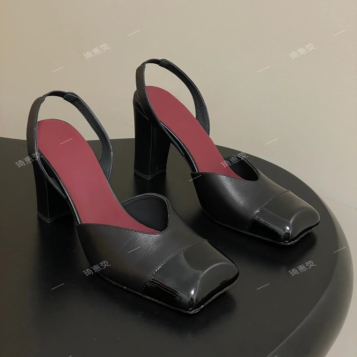 2026 Spring New Genuine Leather Thick Heel Patchwork Slingback Sandals Blank With Temperament Commuting Shoes Pumps - Kimlud