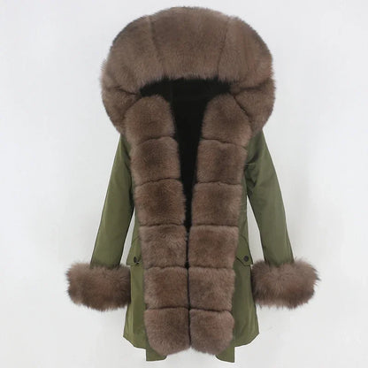 OFTBUY 2024 Fashion Winter Jacket Women Real Fur Coat Natural Real Fox Fur Collar Loose Long Parkas Big Fur Outerwear Detachable