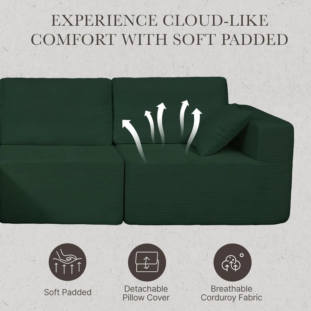 137" Modular Sofa Cloud Couch Sectional Sofa, U-Shaped Sofa with Chaise, Boneless No Assembly Required, Plush, Customized - Kimlud