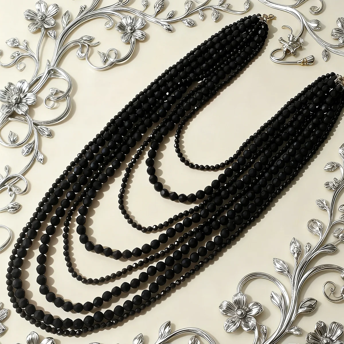 Multi-Layer Bohemian Style Black Beaded Necklace for Women Fashionable Personality Cross-Border Jewelry Accessory |...